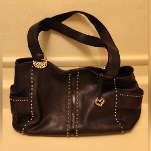 Brighton Black Leather Shoulder Bag Purse Studded Design Accents
